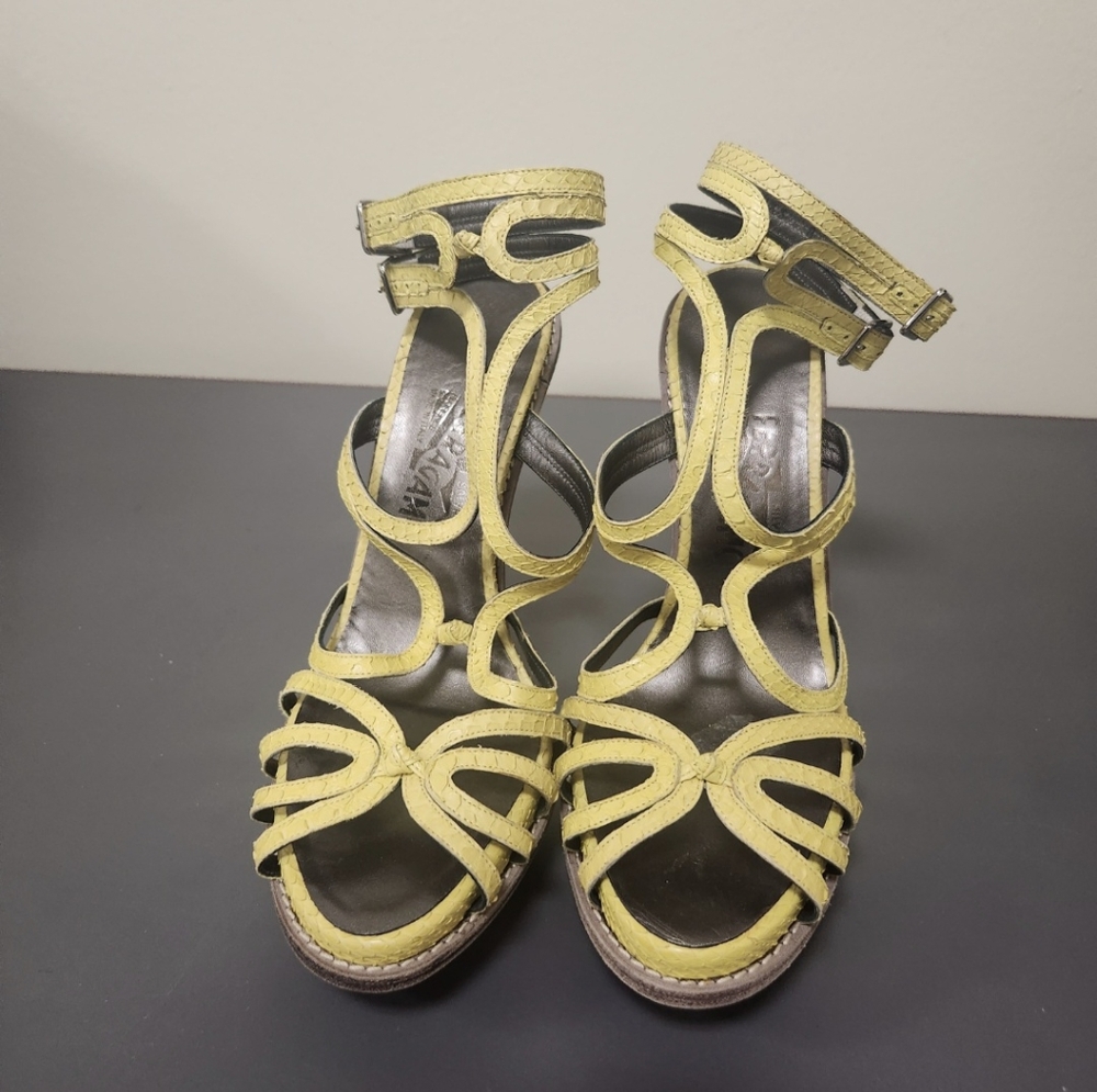 Salvatore Ferragamo Sandals Lizard Leather Strappy Platform Sz 8